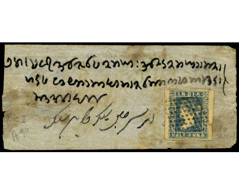 1854-55 ½a pale blue die I (SG 3) used on small native cover to Amritsar by neat diamond of lozenges, reverse bears UMRITSAR 