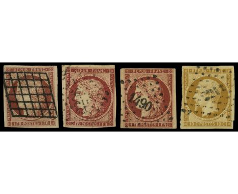 Small selection of early issues including 1849-52 20c black/white (2) used by diamond grille, 1f carmine-brown, four close to
