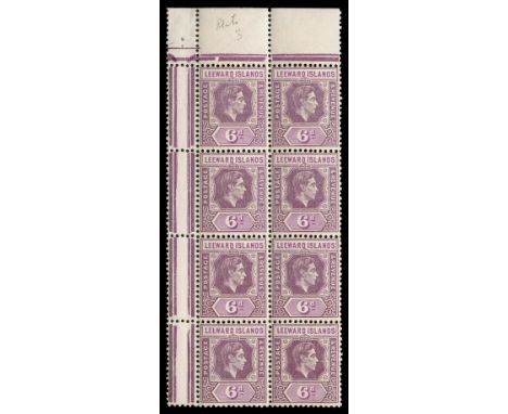 1938-51 6d dull purple and bright purple on ordinary paper, upper marginal block of 8 (2x4) with interpane margin at left, lo