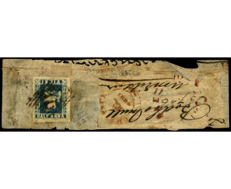1854-55 ½a greenish blue, die II (SG9), tied to large part native cover by '96' diamond of Karachi, with UMRITSAR arrival cds