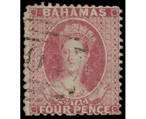 1862 No watermark, perf 13 4d dull rose (SG 18), a few lightly trimmed perfs at foot, used by light part 'A05' at left, cat £