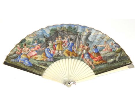 Moses and the Israelites in the Promised Land: An Early 18th Century Ivory Fan, the sticks plain other than a mother-of-pearl