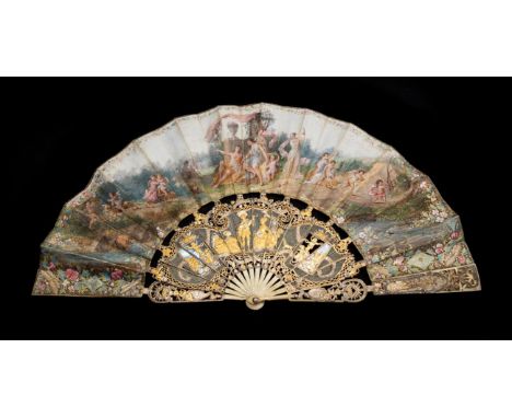 Bacchus and Ariadne: A Mid-18th Century Ivory Fan, the monture with carved and pierced, gilded and silvered and quite substan