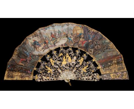 The Siege or Battle for Vienna: A Mid to Late 18th Century Ivory Fan, the monture highly decorated, silvered and gilded. The 