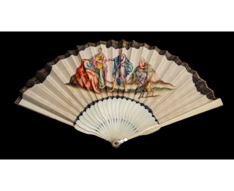 Jacob and Leban: A Circa 1740 European Fan, the double paper leaf painted in gouache with gold highlights to the border, the 