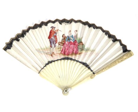 Vexation: An Early 18th Century Fan, with plain ivory monture save for the guards, which are carved from tip to shoulder with