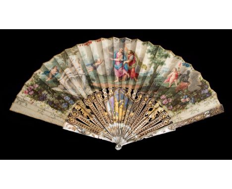 The Rape of Hera: A Mid-18th Century Fan, with mother-of-pearl monture, the sticks finely carved and pierced and heavily gild