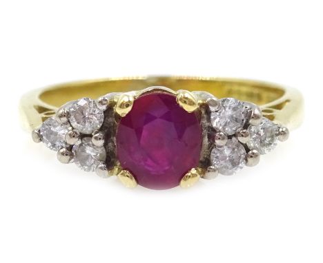 18ct gold ruby and diamond ring hallmarked Condition Report Approx 3.5gm, size LClick here for further images, condition, auc