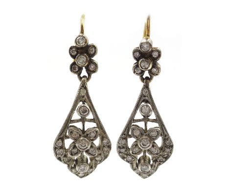 Pair of 9ct gold diamond openwork pendant ear-rings, hallmarked Condition Report Click here for further images, condition, au