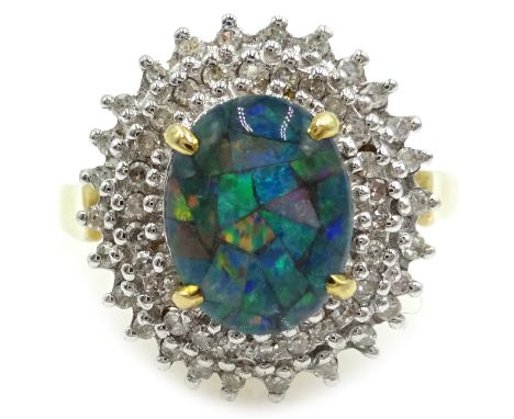 9ct gold opal triplet and diamond cluster ring, stamped 9K Condition Report Approx 3.8gm, sizeOClick here for further images,