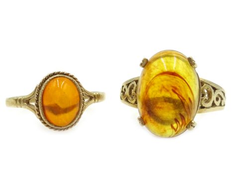 Two 9ct gold Baltic amber rings hallmarked Condition Report small size Plarge size O3.6gmClick here for further images, condi