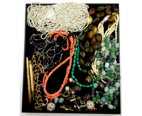 Collection of costume necklaces and pairs ear-rings including Christian Dior, Attwood and Sawyer etc, gold-plated Yard-o-Lead