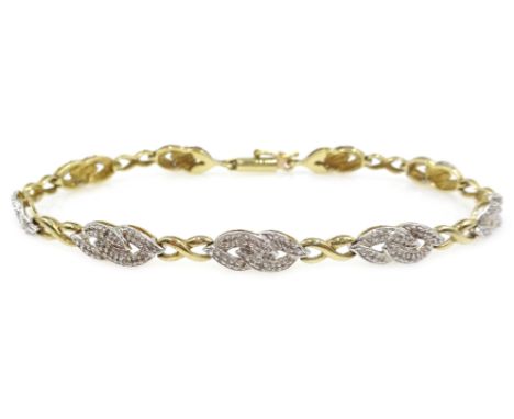 9ct gold diamond set interlink bracelet, hallmarked Condition Report Length = 9cm, approx 6.5gmClick here for further images,
