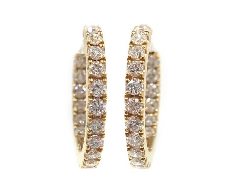 Pair of 18ct rose gold diamond hoop ear-rings, diamonds approx 0.7 carat Condition Report Hoop length = 1.5cm Click here for 