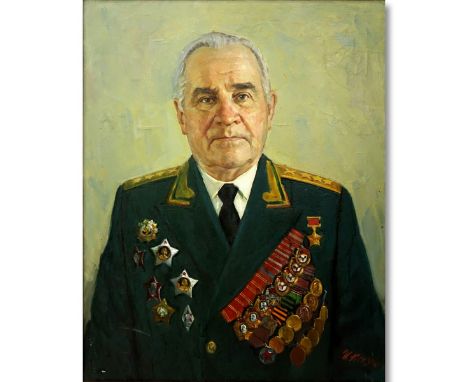 I. Penzov (20th C) Oil On Canvas, Portrait Of General Nikolai Michailovich (hero Of The Soviet Union), Signed And Dated 1976 