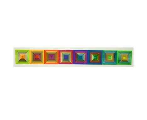 Frank Stella Style Lithograph, Modern Cubic Composition, Signed Lower Right. Measures 13-1/4" H x 55-3/8" W. Domestic Shippin
