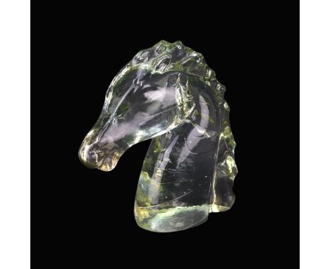 Mid Century Murano Art Glass Bust of a Horse. Artist signed and sticker label affixed to base. Measures 11' H x 10-1/2" W. Do