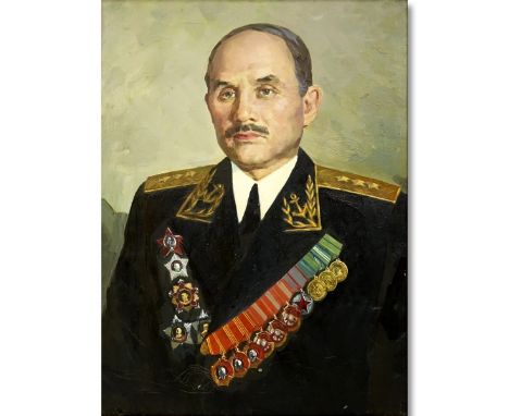 Penzov, Russian (20th C.) Oil On Canvas, Portrait Of Admiral Filipp Oktyabrsky (WWII), Inscribed In Cyrillic En Verso. Measur