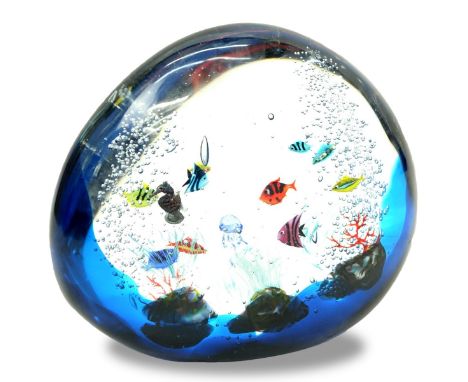 Elio Raffaeli, Italian (b.1936) Large Murano Art Glass Aquarium Sculpture, Signed to Base. Measures 14-1/2" H x 17" W. Domest