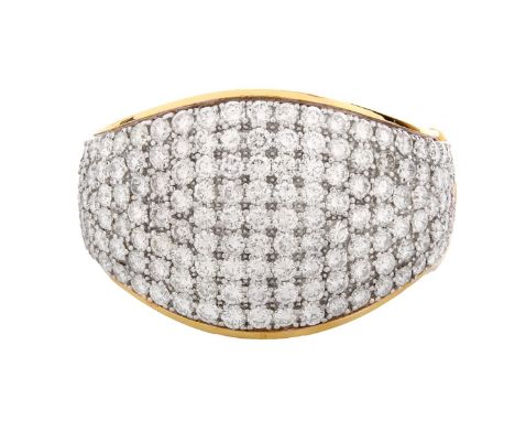Contemporary Approx. 42.0 Carat Pave Set  Round Brilliant Cut Diamond and 18 Karat  Yellow Gold Wide Hinged Cuff Bangle Brace