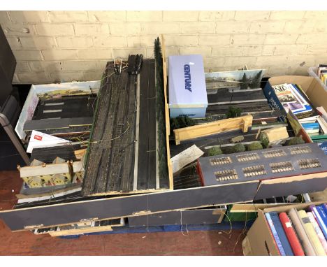 A quantity of built model railway track, buildings, scenery etc. (Disassembled, on a pallet)