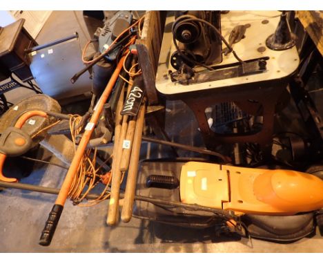 Collection of gardening tools including electric hedge trimmer  CONDITION REPORT: The electrical items included in this lot h