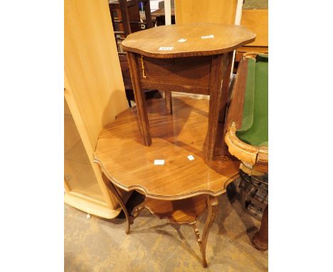 Vintage pie crust edge table and a lift top sewing box 