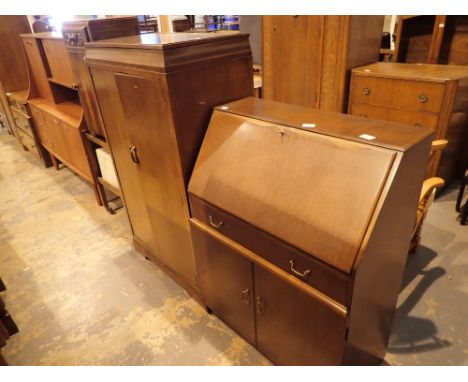 Vintage style bureau with dropfront and underdrawer cupboard and a tallboy
