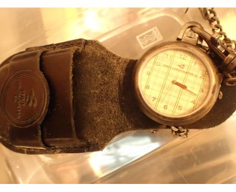 Spirirt Chronometer Co leather cased pocket watch and chain
