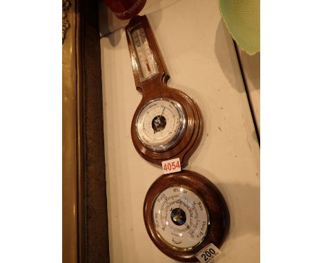 Oak cased circular wall barometer / thermometer and mahogany barometer 