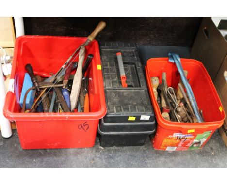 Toolbox and two boxes of hand tools