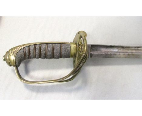 A Victorian brass three bar officer's sword, lacking scabbard  