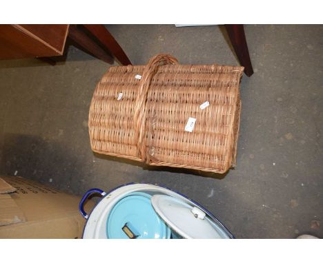 Wicker picnic hamper and assorted contents