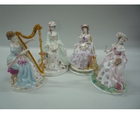A SET OF FOUR ROYAL WORCESTER LIMITED EDITION FIGURES, from 'The Graceful Arts' collection, 'Poetry', 'Music', 'Embroidery' a
