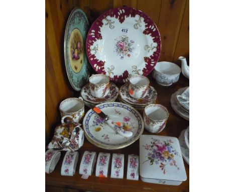 VARIOUS ROYAL CROWN DERBY TEAWARES and an Aynsley plate (sd) 