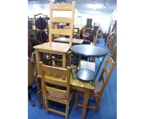 A MODERN LIGHT OAK DINING TABLE AND FOUR CHAIRS 