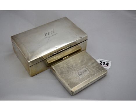 A SILVER COVERED TWO DIVISION BOX, monogrammed WOH 28th April 1904, Sheffield 1901, approximately 15cm x 9cm x 5cm high, toge