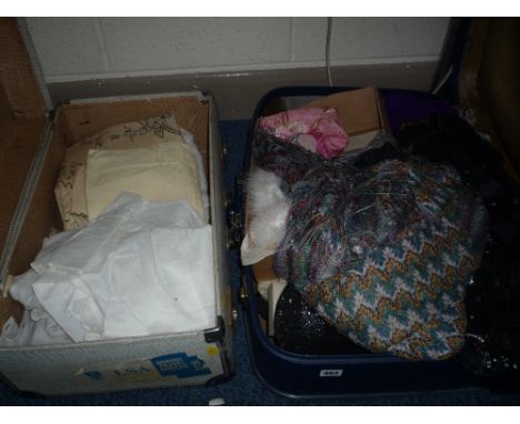 TWO CASES OF VINTAGE ITEMS, to include clothes, shoes and accessories, together with table linens etc 