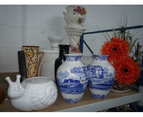 VARIOUS VASES, JUG, JARDINIERE AND STAND, etc to include a pair of Spode 'Italian' design vases, height approximately 26cm 