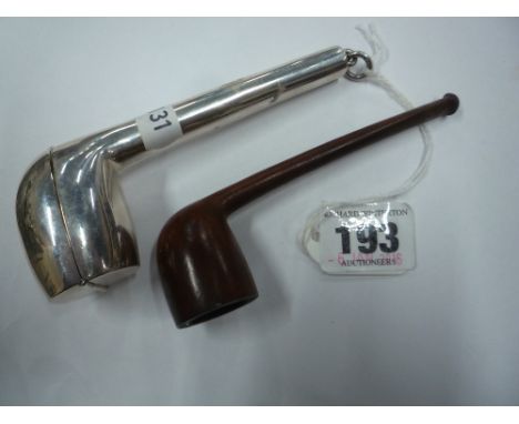 A SILVER PIPE CASE, London 1899, approximately 1.5ozt, monogrammed RS, together with treen pipe, 11.5cm max