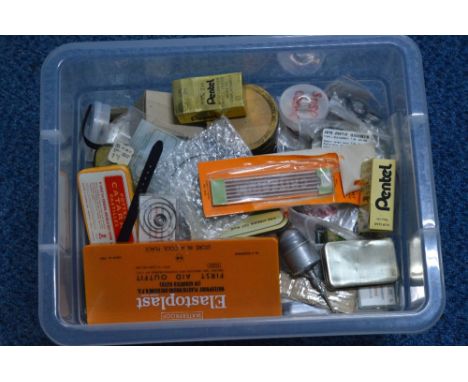 A BOX OF WATCH TOOLS AND PARTS 