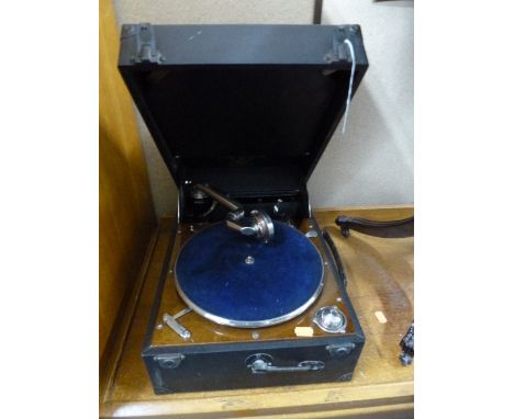 A COLUMBIA WIND UP RECORD PLAYER, and two modern pictures (3) 