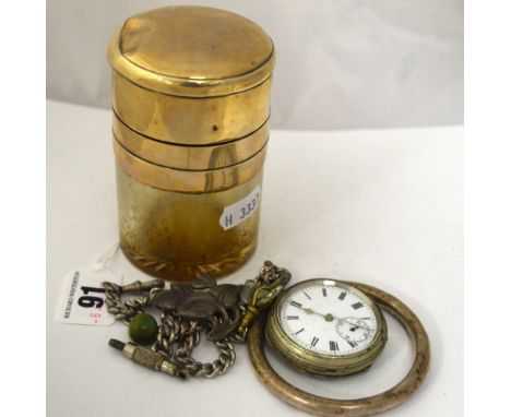 A SMALL BOX OF MISCELLANEOUS, to include pocket watch, bangle etc