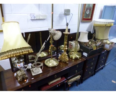 A QUANTITY OF VARIOUS LAMPS, barometer, stool, etc 