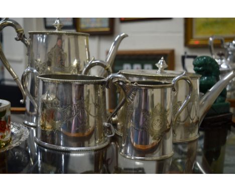 A MATCHING FOUR PIECE SILVER PLATED TEA SERVICE, (4)