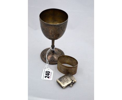 A SILVER GOBLET, inscribed Tyninghame Bowling Club 1901 won by Robert Tait with engraved decoration, 11.5cm high, London 1865