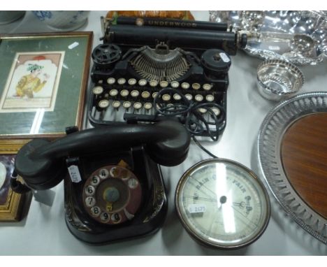 A MFG COMPANY BELL TELEPHONE, together with an Underwood typewriter and a Short and Mason aneroid barometer (sd to glass) (3)