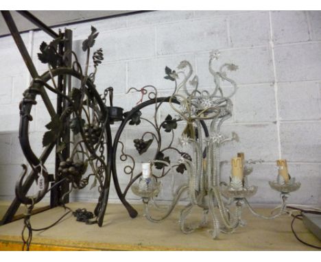 A WROUGHT IRON CEILING LIGHT, with floral detail and another ceiling light (2) 