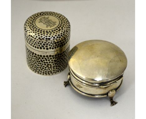 TWO ITEMS, to include a silver trinket box and a monogrammed inkwell, hallmarks for Birmingham and London 
