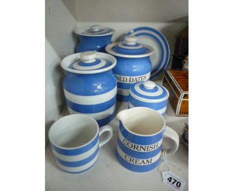 T G GREEN CORNISH WARE, to include 'Stored Dates' jar and 'Cornish Cream' jug, various backstamps (s.d) (7) 
